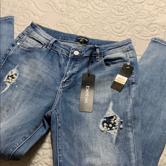 bebe jeans with pearls